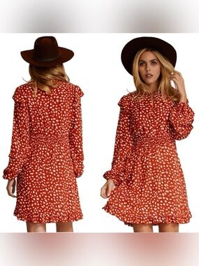 Miss Sparkling Long Sleeve Midi Dress In Red White Polka Dot XL NWOT
